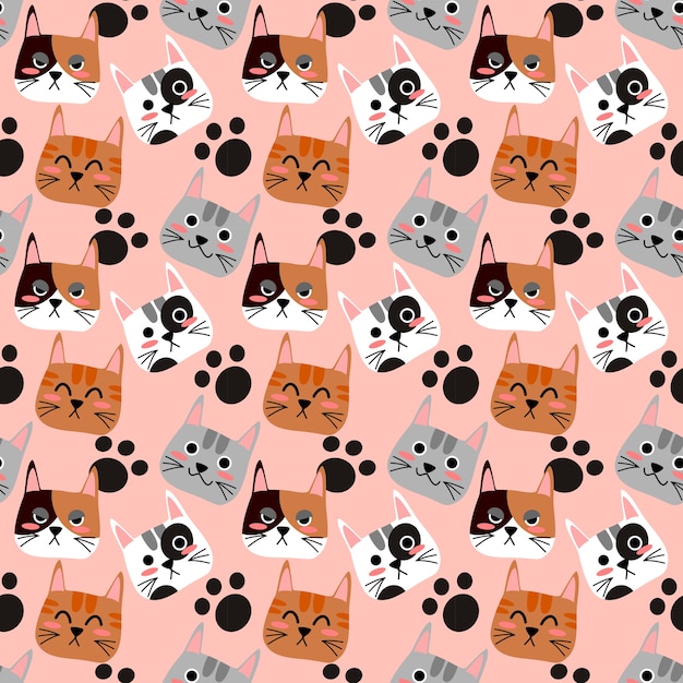 Premium Vector Cat's face seamless pattern