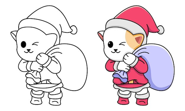 Download Premium Vector | Cat santa claus coloring page for kids