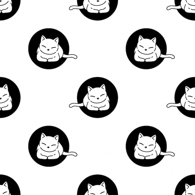 Premium Vector | Cat seamless pattern kitten polka dot cartoon