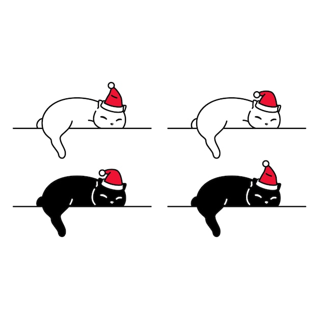 Premium Vector | Cat sleeping christmas santa claus icon character