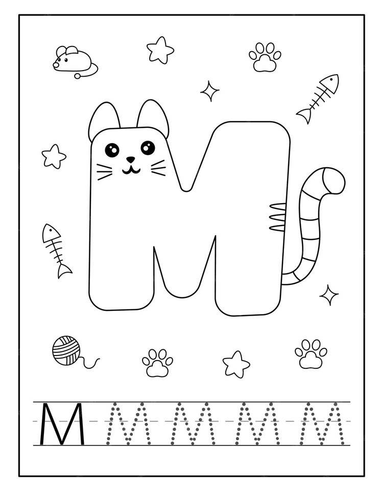 Premium Vector | Cat style alphabet coloring page for toddlers