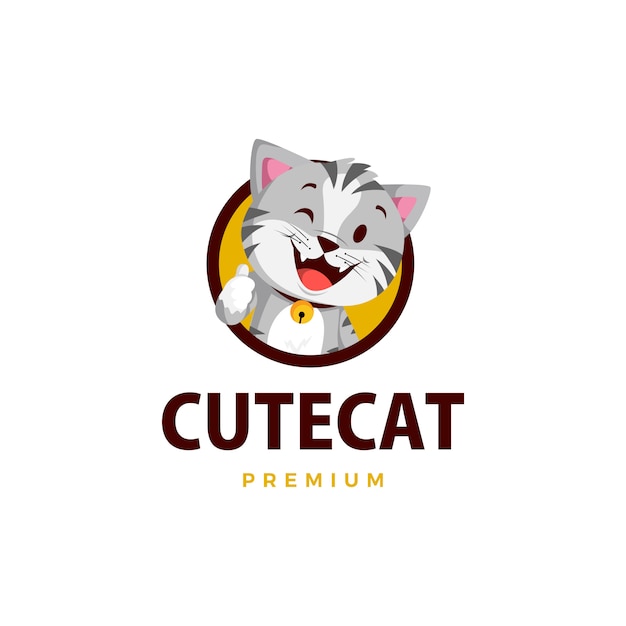 猫のマスコットキャラクターのロゴアイコンイラストを親指 プレミアムベクター