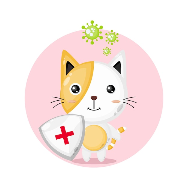 猫のウイルス対策マスコットキャラクターロゴ プレミアムベクター