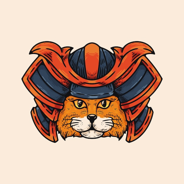 Premium Vector | Cat with samurai helmet