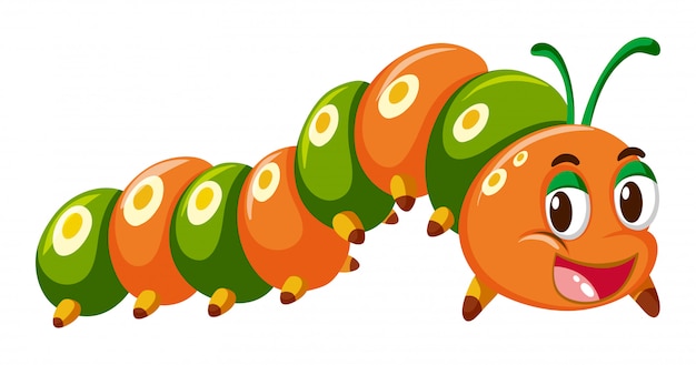オレンジ色と緑色の毛虫 プレミアムベクター