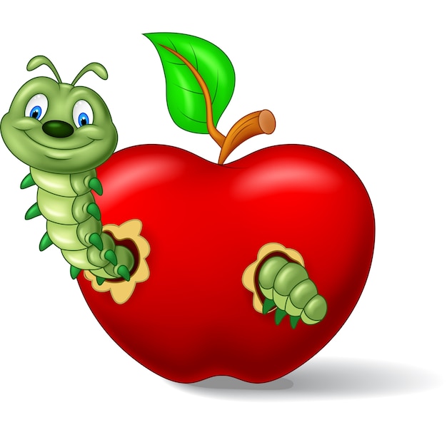 Premium Vector | Caterpillars eat the apple