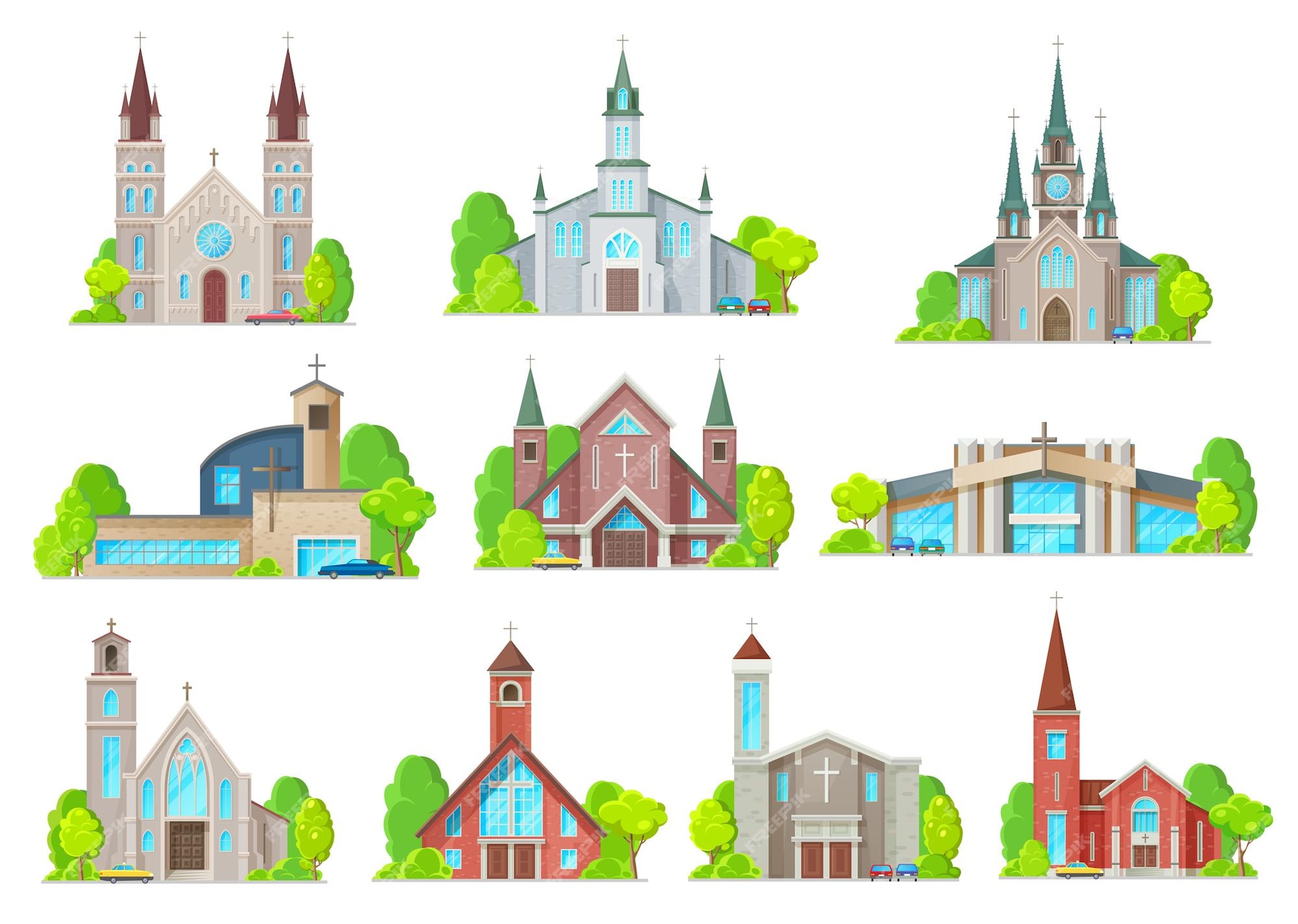 Premium Vector | Catholic church buildings icons