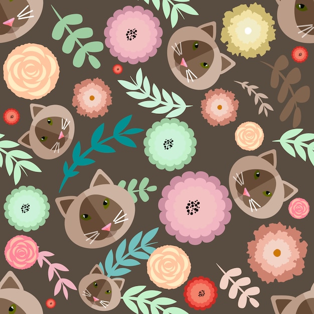 Cats and flowers pattern background