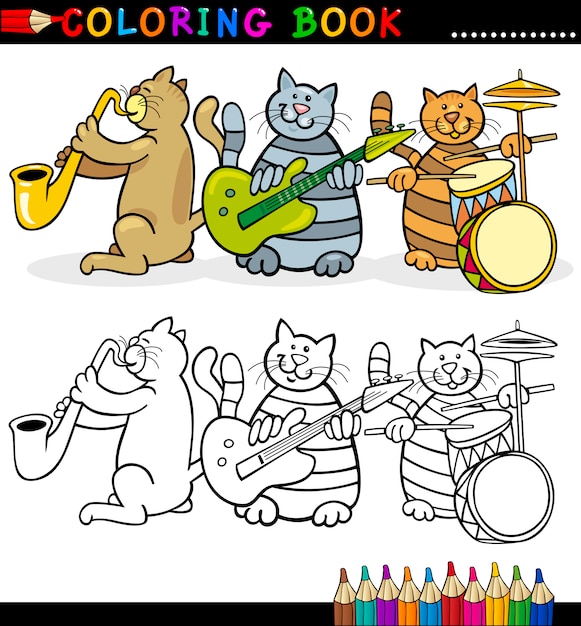 Premium Vector | Cats band for coloring book or page