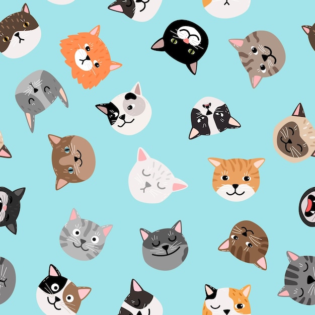 Premium Vector | Cats characters pattern. cute cat faces seamless ...