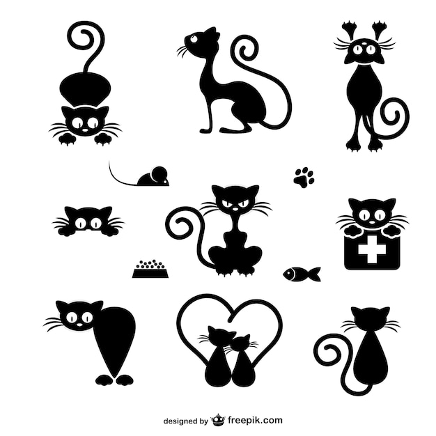 Download Free Vector | Cats silhouettes collection