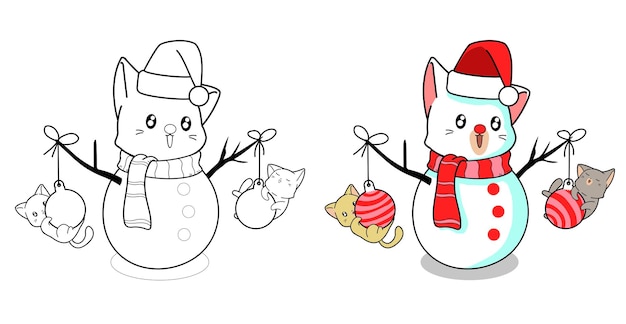 Premium Vector | Cats and snowcat cartoon coloring page for kids