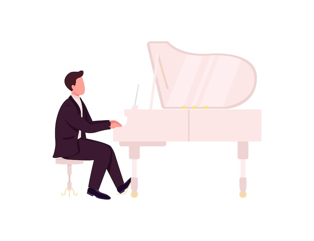 Premium Vector | Caucasian piano player flat color faceless character ...