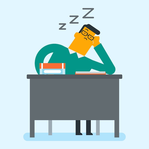 Caucasian Student Sleeping On The Desk With Books Premium Vector