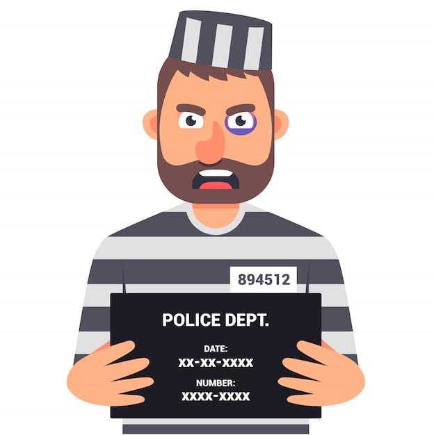 Premium Vector | The caught criminal is holding a sign with the name an ...