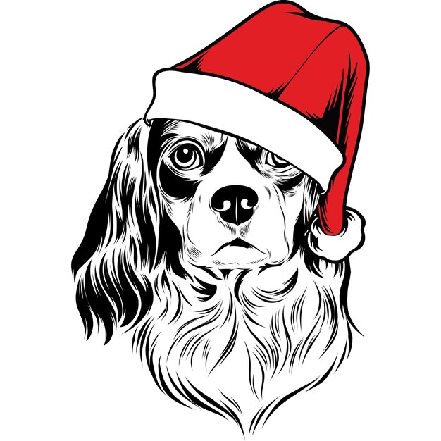 Premium Vector | Cavalier king charles spaniel dog in santa hat for ...