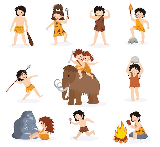 Premium Vector Caveman Kids Vector Primitive Children Character And   Caveman Kids Vector Primitive Children Character Prehistoric Child With Stoned Weapon 109722 1653 