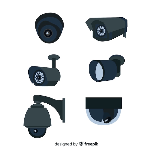 Cctv camera collection with flat design Free Vector