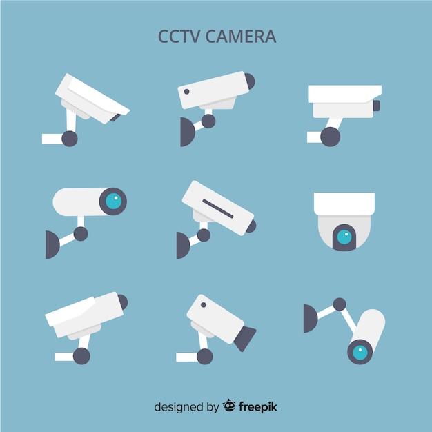 Cctv camera collection with flat design Free Vector