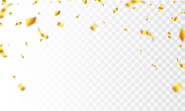 紙吹雪ゴールドリボンとお祝い背景テンプレート プレミアムベクター