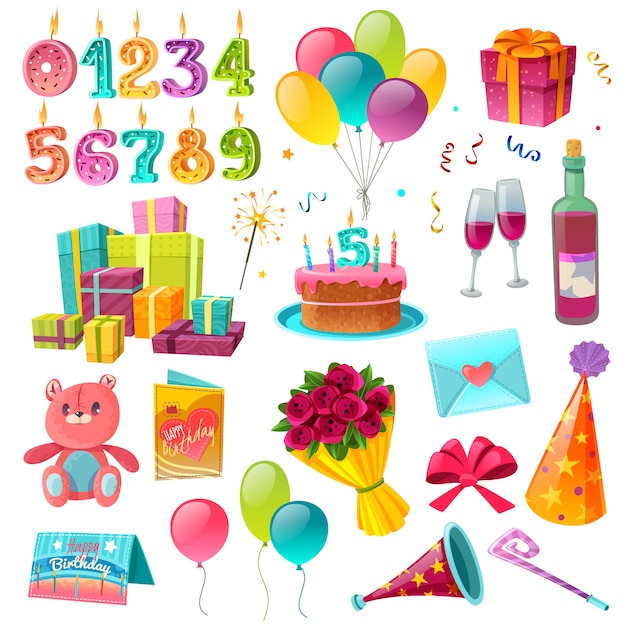 Download Celebration birthday cartoon set Vector | Free Download