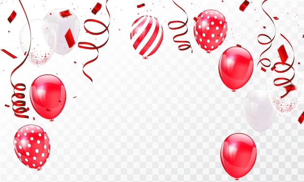 紙吹雪の赤いリボンでお祝いフレーム背景テンプレート プレミアムベクター