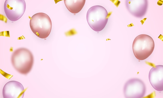ピンクの風船の背景を持つお祝いパーティーバナー 販売イラスト 豪華なオープニングカードの豪華な挨拶 プレミアムベクター
