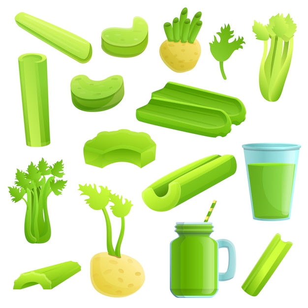 Premium Vector | Celery icons set, cartoon style