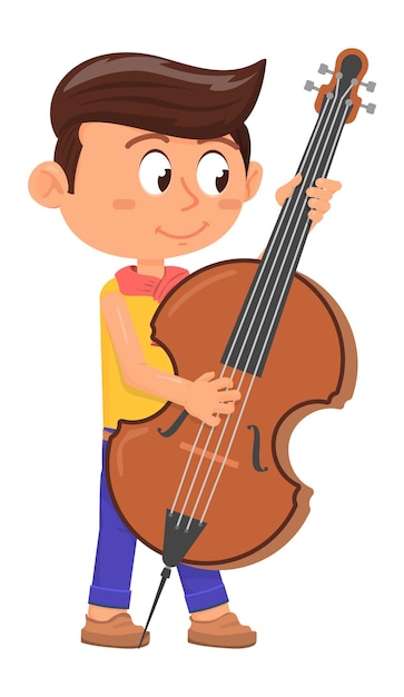 Premium Vector | Cello player icon. boy perfom music on bass violin
