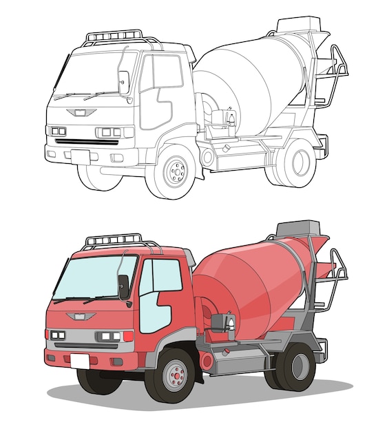 Premium Vector | Cement mixer truck cartoon coloring page for kids