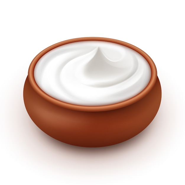 Download Premium Vector Ceramic Pot Of Sour Cream Sauce Mayonnaise Ice Cream On White