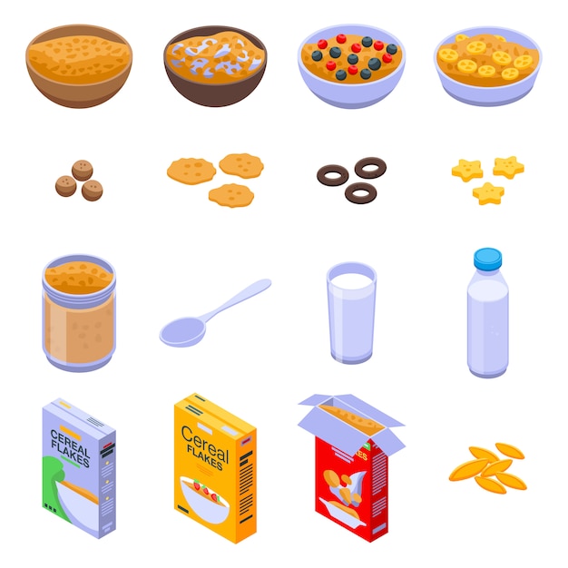 Premium Vector | Cereal flakes icons set