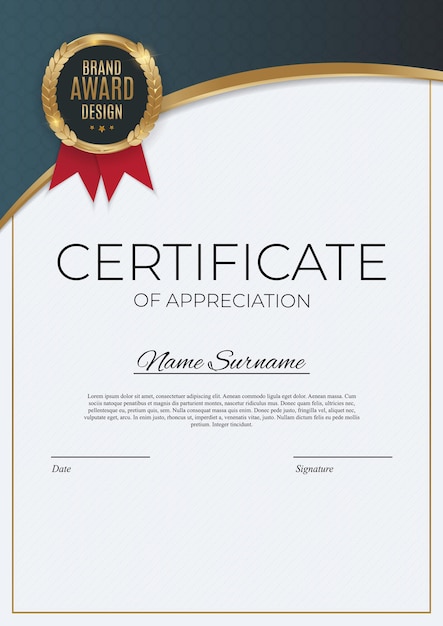 Premium Vector | Certificate of achievement template with gold badge ...