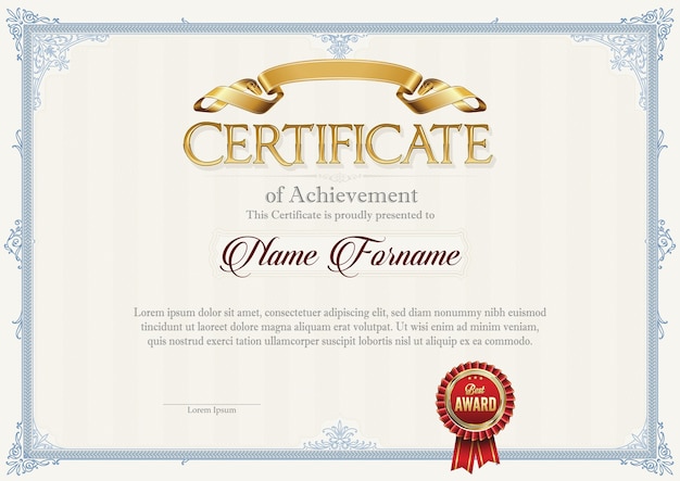 Premium Vector | Certificate of achievement vintage frame