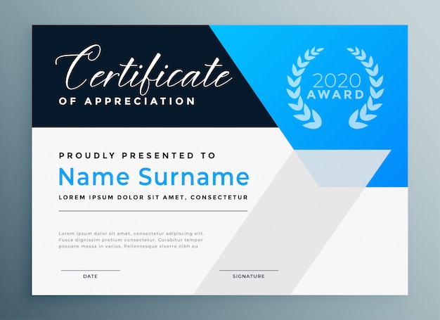 Certificate of appreciation blue professional template | Free Vector