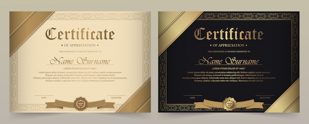 Certificate of appreciation template with vintage gold border Premium Vector