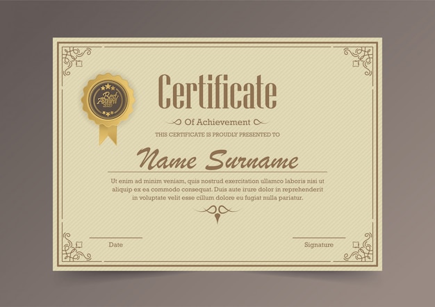 Premium Vector | Certificate of appreciation template with vintage gold ...