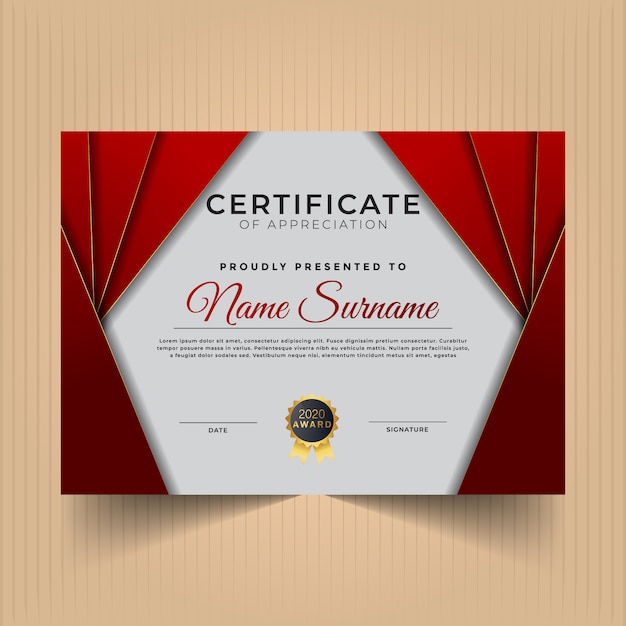 Premium Vector | Certificate of appreciation with dark red colors