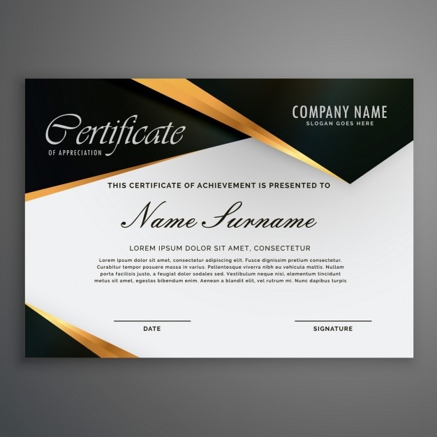 Certificate decorated with black shapes and golden lines Vector | Free ...