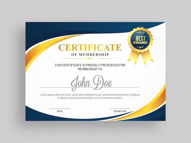 Premium Vector | Certificate of membership template with blue and ...