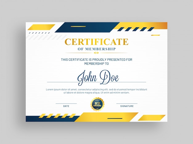 Download Certificate of membership template with blue and golden ...
