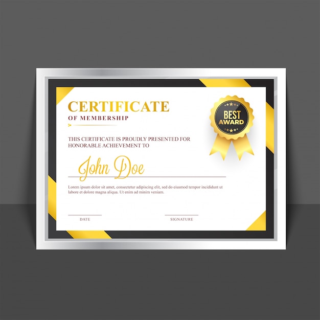 Download Premium Vector | Certificate of membership template with yellow and golden abstract and badge.