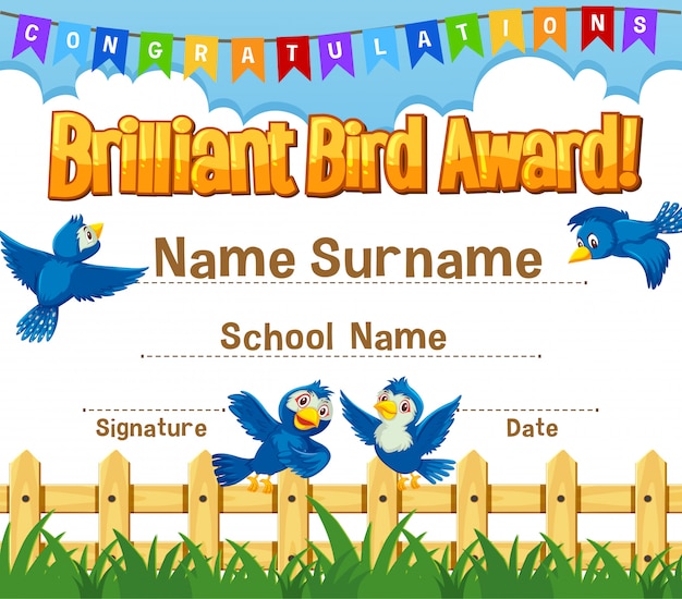 Premium Vector Certificate template for brilliant award with birds