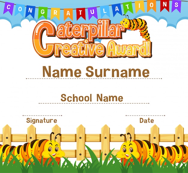 Premium Vector Certificate template for caterpillar creative award