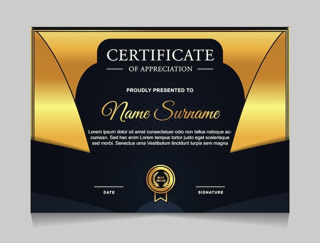 Premium Vector | Certificate template design with navy blue and gold ...