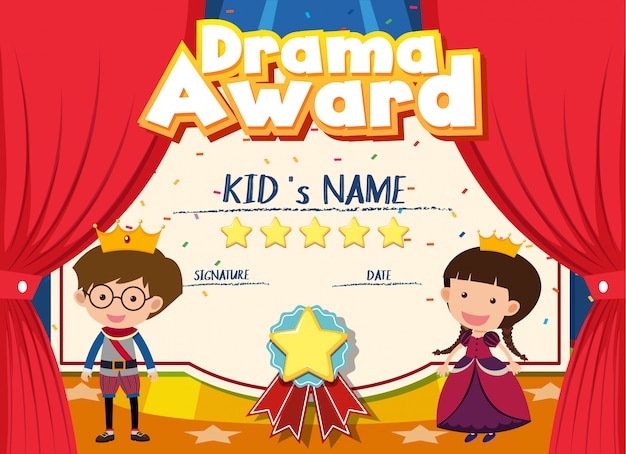 Premium Vector Certificate template for drama award with kids on stage