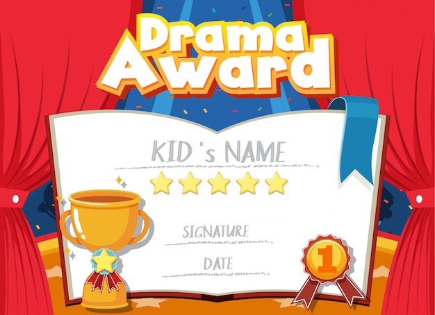 Premium Vector Certificate Template For Drama Award With Stage In