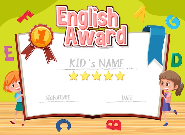Certificate template for english award with alphabets | Premium Vector