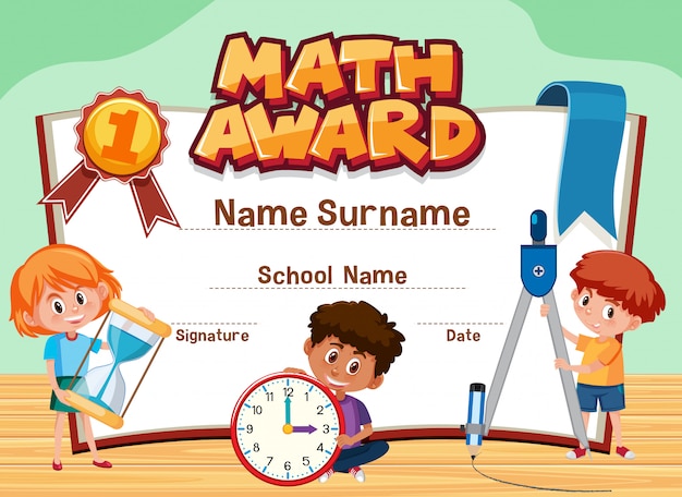 Premium Vector | Certificate template for math award with children in