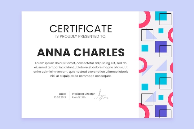 Certificate template with geometrical shapes | Free Vector